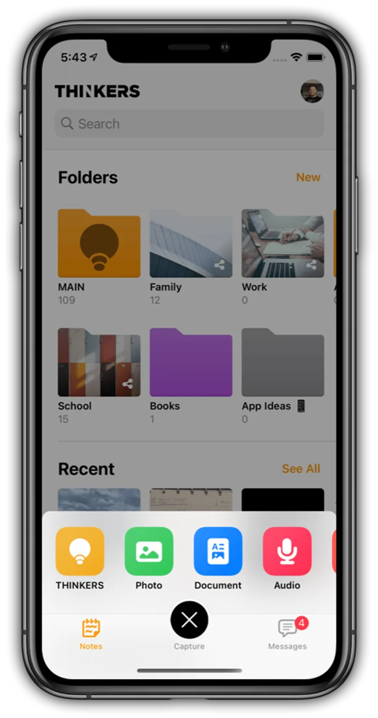 THINKERS iOS app screen